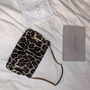 Jimmy Choo leopard and gold shoulder bag